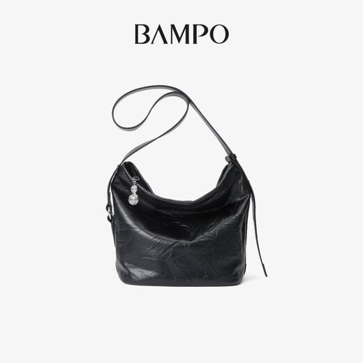 Banpo family (bampo) Banpo Rolling bag cowhide bucket bag large capacity commuting bag new one-shoulder crossbody bag black 930