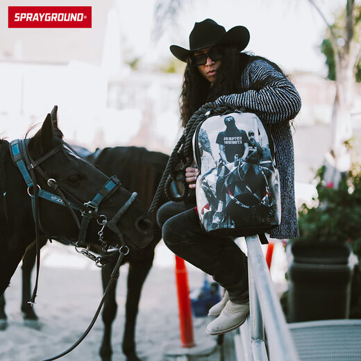 Sprayground 2024 Neues Schwarz -Weiß -Foto gedruckter Rucksack für Männer und Frauen große Kapazität Trendige Taschen Schwarz