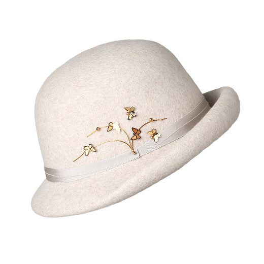 Lan Shimeng wearing top hat 2024 new butterfly embellished wool curled basin hat for women in autumn and winter, warm and fashionable, small fisherman hat with face, deep burgundy, one size fits all for adults (hidden adjustment 56-57.5cm)