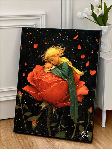 Vinoa Little Prince und Rose Digital Oil Painting DIY Füllung handgefüllter Malvorlagen Dekompression Acrylölmalerei J4877 Little Prince [klassischer regulärer Stil] DIY Set + Premium L-förmiges Rahmen [drei Farben optional 3