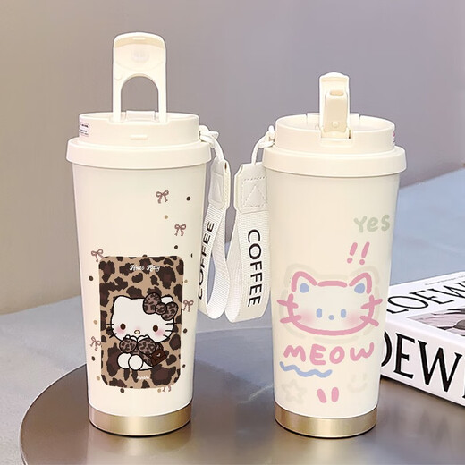 Lock Lock Kitty Katze niedliche Kaffeetasse Student Thermal Tasse große Kapazität 316 Keramik Edelstahl Water Tasse Neue Frauen Edelstahl Liner-FA691 Line Puppy + Lanyard
