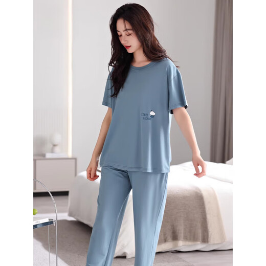 Pyjamas de coton modal pantalon d'été mince à manches courtes à manches courtes de grande taille des vêtements de grande taille 2025 Nouveau modèle H3527 (frais et doux et adapté à la peau) M [80110jin [Jin est égal à 0,5 kg]]]
