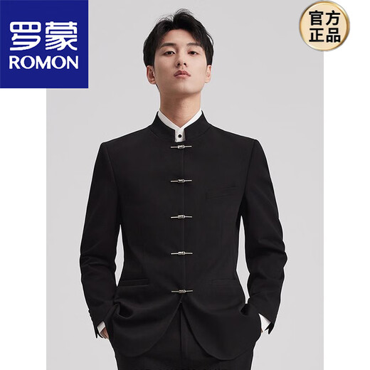 ROMON Chinese tunic suit suit for young men Chinese stand-up collar wedding suit new Chinese style groom suit Chinese style Tang suit black single suit (size too small) 3XL 150-165Jin Jin equals 0.5 kg
