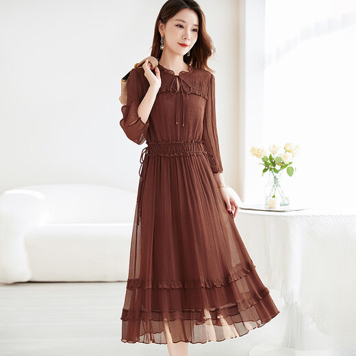 Tinte und Wash Beauty [Seidenholzohren] Zhongdashu Sommer plissierter Maulbeer-Seidenkleid für Frauen, schlanker Rock mit mittlerer Länge 9272 Weiß L (115-125jin [Jin ist gleich 0,5 kg])