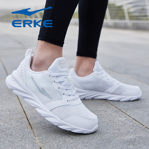 Hongxing Erke Men's Chaussures 2025 Nouveau été des chaussures de course respirantes en maille pour hommes Soft Soft Soft Soft White Casual Chores Erkebai (Mesh Four Seasons) 3291 40