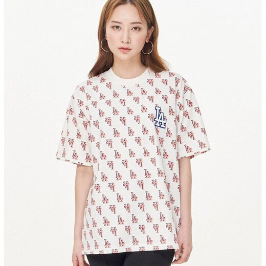 MLB trendy brand NY couples diamond presbyopia full print T-shirt casual short-sleeved same style 24 summer half-sleeved DT-9923 khaki L recommended 130-150Jin [Jin equals 0.5 kg]