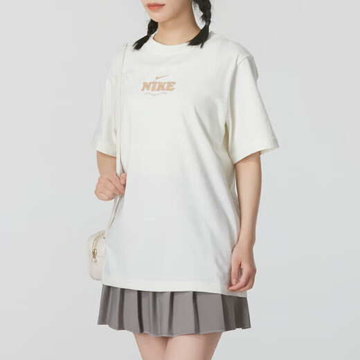 耐克（NIKE）短袖女夏季纯棉运动服时尚印花跑步健身训练舒适透气休闲短袖T恤 HF6180-133 帆白 XS