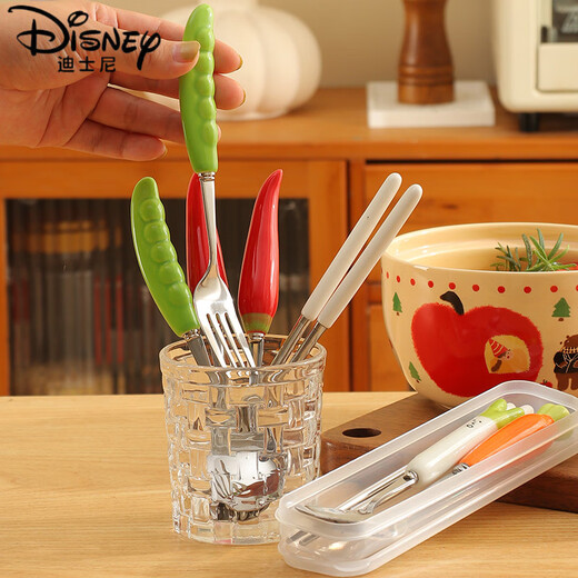 Disney (Disney) Chopsticks y Spoon Juego de vajillas lindo conjunto de vajillas de una persona Conjunto de vajillas portátiles portátiles portátiles y juego de vegetales de cuchara (caja de palillos de cuchara picante)