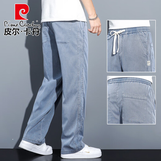 Pierre Cardin Strick Jeans Herren Sommer Dünne Tennis Weitbein Hosen Herren Hongkong Style Loose Lock Leg Trendy Brand