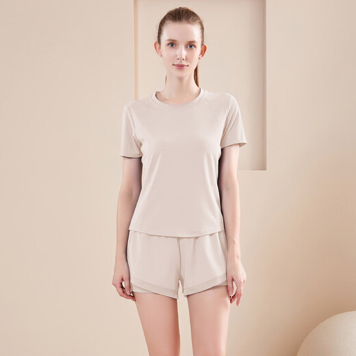 [Sweat-sweat suit] Summer yoga suit women's short-sleeved shorts quick-drying exercise fake two-piece running fitness suit purple L
