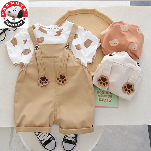 Snoopy (Snoopy) 0-5 лет летняя детская футболка с короткими рукавами маленькая и средняя детская комбинезон для мальчиков и девочек корейских версий набор детского костюма с коротки