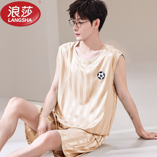 浪莎（LangSha）睡衣男款背心无袖短裤两件套装夏天薄款冰丝凉感速干球服大码学生 【冰丝无袖套装】 Q9901 L 男【100-125斤】