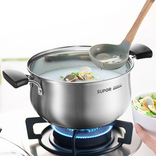 Supor (Supor) 304 acero inoxidable sopa de sopa roja pequeña sopa de olla de olla de olla de olla de olla de gas de olla caliente cocinera de inducción de gas universal adecuado para 3-5 personas versión espesada mejorada + red vapor de 24 cm