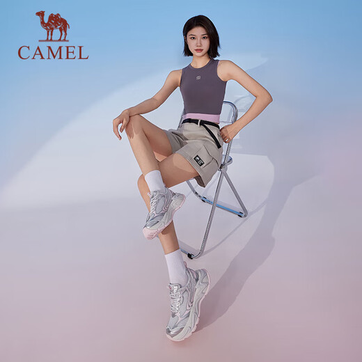 骆驼（CAMEL）星耀运动女鞋厚底增高透气休闲老爹鞋子 X25B09L7022 银白/粉 36
