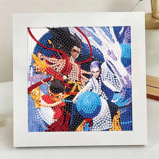 
Nezha: The Devil Child's Sea Diamond Sticker Children's Handmade Diy Material Pack Diamond Paste Ao Bing 7371 Wooden Frame + Tools + Color Box