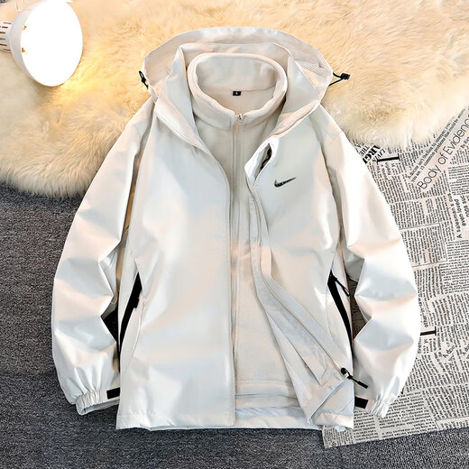 Assault jacket for men and women, spring and autumn style, detachable three-in-one windproof and waterproof jacket for couples, outdoor hiking wear, ivory white, same style for men and women - jacket + lining L recommended 110-130 Jin Jin equals 0.5 kg
