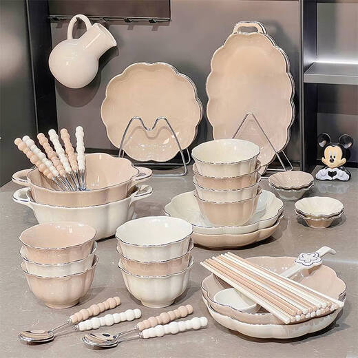 ZNMW碗家用新款盘子碗筷组合礼物餐具碗盘装 描金款4-6人食礼盒装1355 0寸
