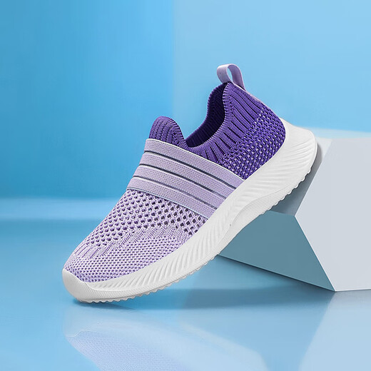 Summer children's mesh shoes breathable hollow single net men's and girls' sports shoes for spring and autumn medium and large children's running shoes for foot cover 677 purple [single net hollow summer style] 32 [inner length 20.6cm]