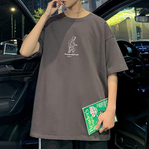 常缕竺纯棉T恤男潮牌潮流休闲宽松圆领短袖男生青少年夏季新款百搭体恤 3897白色 L 约120-140斤可穿