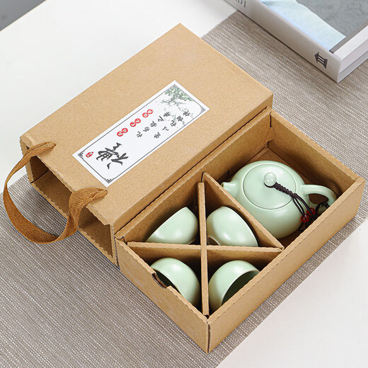 Jingxiangting Ding Kiln Tea Set Ceramic Xishi Pot Gift Box Home Portable Travel Gift Accompanying New Year's Goods Mid-Autumn Festival Gift Xishi Pot Tea Set One Pot Two Cups (Green