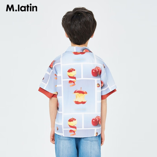 Ma Latin (M.Latin)/Shopping mall same style children's short-sleeved shirt summer new apple print shirt floral blue 130cm