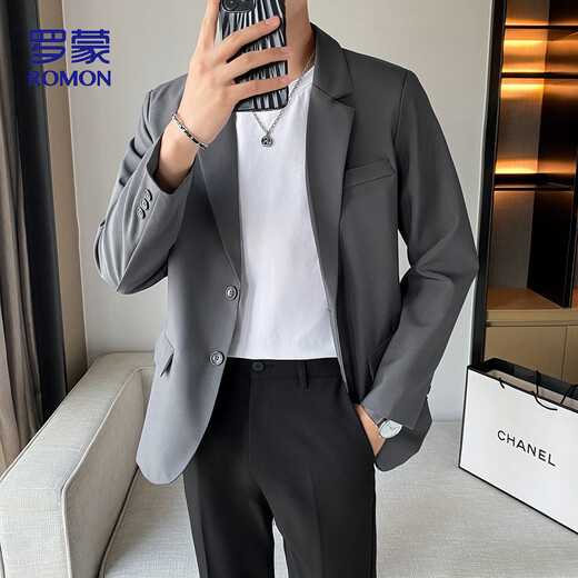 
ROMON casual suit men's commuting suit easy to care versatile jacket loose professional formal wear ZHK13 dark gray XL