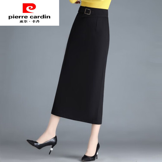 Pierre Cardin (pierre cardin) skirt women's hip skirt autumn and winter new high-waisted slim mid-length straight thickened slit one-step skirt long skirt black winter style plus velvet thickened L 106-115Jin Jin equals 0.5 kg