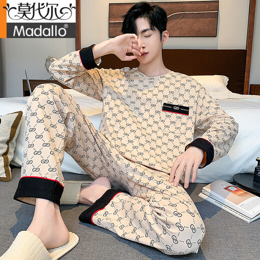 Modal pure cotton pajamas men's long-sleeved spring and autumn style, all-cotton casual loose large size, can be worn outside home clothes two-piece set, autumn KJ--9901 L (recommended 110-130Jin [Jin equals 0.5 kg])