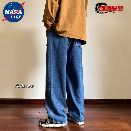 NASALIKE pants men's spring and autumn retro jeans men's straight loose trendy brand ins wide-leg pants American high street casual trousers [high quality] 9901 black S recommended weight 80 Jin [Jin equals 0.5 kg]-90 Jin [Jin equals 0.5 kg]
