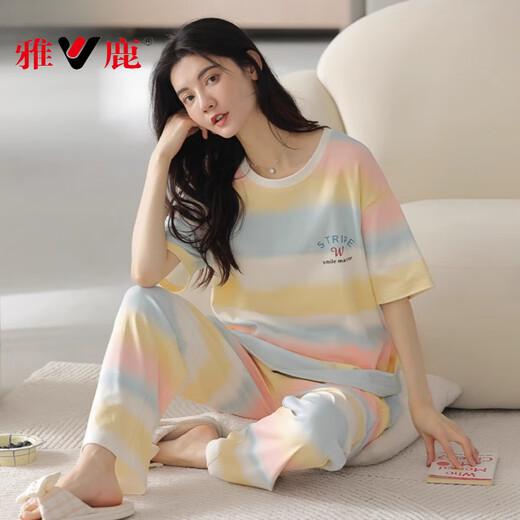 Yalu Pyjamas für Frauen im Sommer Reine Baumwolle kurzärmelige Hosen 2025 Neue Sommer-Frauen-Internet-Promi-Kleidung-Set -9716 2xl [Empfohlen 140-160jin [Jin gleich 0,5 kg] tragen]