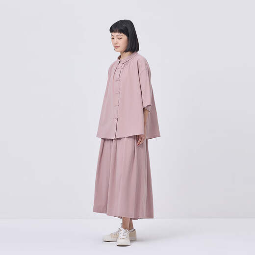 MUJIIDEE Women's Plain Short Sleeve Shirt Women's Shirt 25 Summer Women's Top GA41CC5S Smoked Pink L (165/88A)