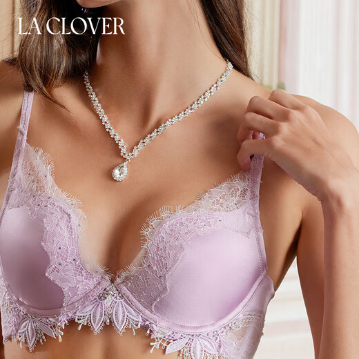 LA CLOVER23AW Beloved Sicilian Luxury Lace Thorn Women's Underwear Bra Set LC2024105 Light Purple-Push-up Thick Cup Underwear Set 75B 160