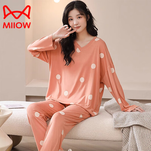 猫人（MiiOW）轻奢莫代尔女士睡衣春秋套装薄款冰丝长袖秋季可外穿大码家居服 俞兆林-【莫代尔V领】3882 XL 【120-140斤】