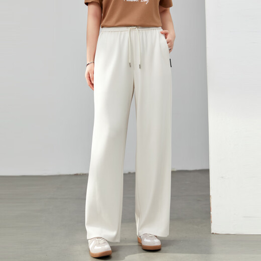 
Fiber Show [Air Layer Repaying Pants] Sports Style Elastic Waist Straight Wide Legs Pants Large Size Fat mm Summer New Style 1429 Rice Apricot L