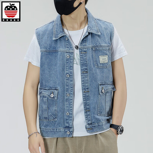 Aemape Apple Light Color 2025 NEUE DENIM VEST MÄNNER LOSS LOSS GROSSE RETRO EEGEVEVEVEVEVEVEVEVEVEVEVEVEVEVEVEVEVEVEVEVEVEVEVEVEVEVEVEVEVEVEERESS HOSS-CLIP WOWEWEY Trendy Markenjacke Männer 6232# Light Blue XL (vorgeschlagen 145-160jin [Jin gleich 0,5 kg])