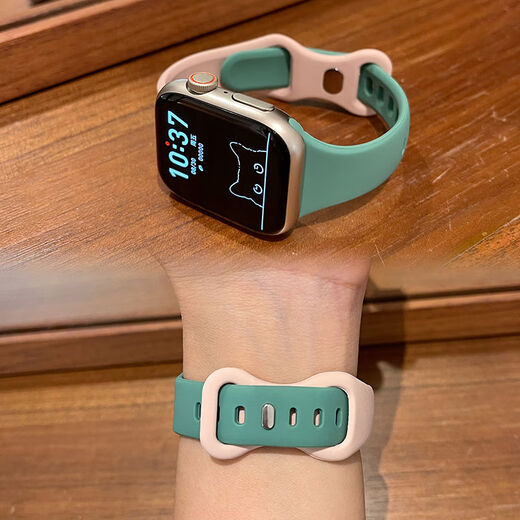 La correa de silicona de la cintura pequeña es adecuada para iWatch Apple S10/S9Ultra/8/723/5 Cadena contrastante SE/46 mm [Color de té de leche Azul empalado Gray] No hay reloj es adecuado para 38/40/41 mm