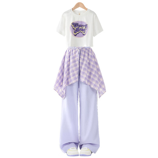 Yoyo One (Yoyo One) Mädchen Sommeranzug 2025 Neue Kinderstreet Dance Kostüme für Mädchen Sommer -Outfit Dopamine Sommeranzug 15290 Lila + 9889 Weiß 150 cm