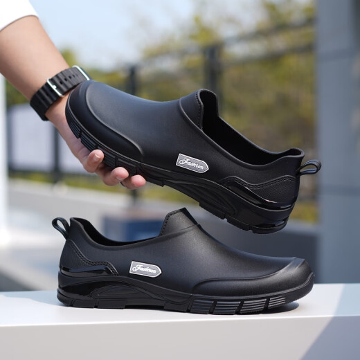 Botas de lluvia de bajo tubo de bajo tubo para hombres impermeables y zapatos de caucho de goma resistentes al desgaste de la cocina Botas de lluvia informales al aire libre Ligero 689 Negro-Sin algodón (tamaño estándar) 42