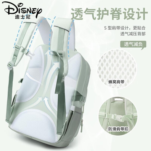 迪士尼（Disney）初中生书包女中学生大容量多隔层轻便耐用小学生减负护脊背包双肩 【升级护脊】13063海盐蓝+送可爱