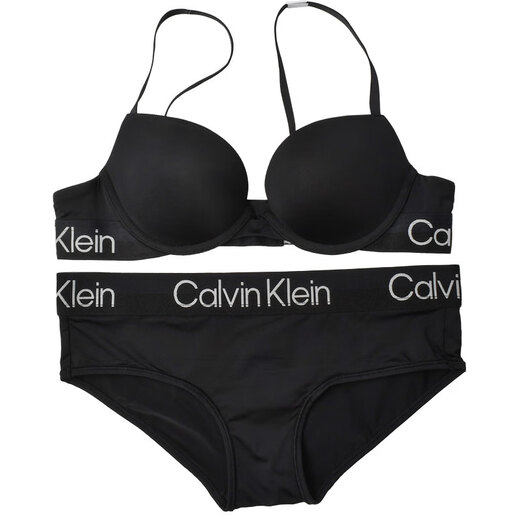 Calvin Klein Bra Unterwäsche BH glänzend seidig, schnell trocken bequemer Stoff sexy ober dünner dicker Boden QF6996ad Schwarzer Bra 80B 36B