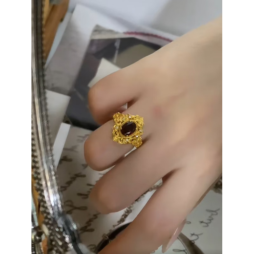 VAN OCEAN ANNORA Old Phoenix 999 gold pure gold gold-plated silver ring for women, fashionable zircon temperament, versatile live mouth finger ring-live mouth same style