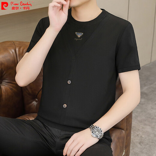 皮尔卡丹（pierre cardin）假两件短袖t恤男年夏季新款冰丝凉感青年潮流圆领上衣服 FF-6623白色 2XL