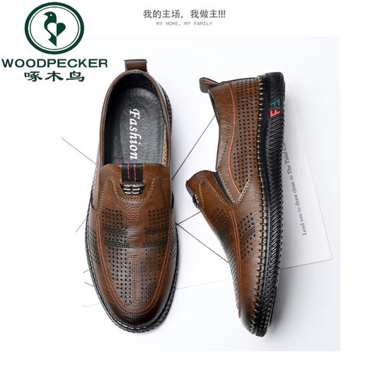 Specht kalte Lederschuhe für Männer Frühling und Sommer lässige Lederschuhe weiche Sohle weiche Oberflächenbekleidung-resistente und geruchsresistente atmungsaktive Einflüssigkeits-Sommer-Hohllederschuhe 677 Brown 44