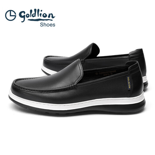 Goldlion Men's Shoes Shopping Mall Same Style Leather Shoes Light Cushioning Breathable Sleeve Business Casual Shoes G255410134AAB Black 41