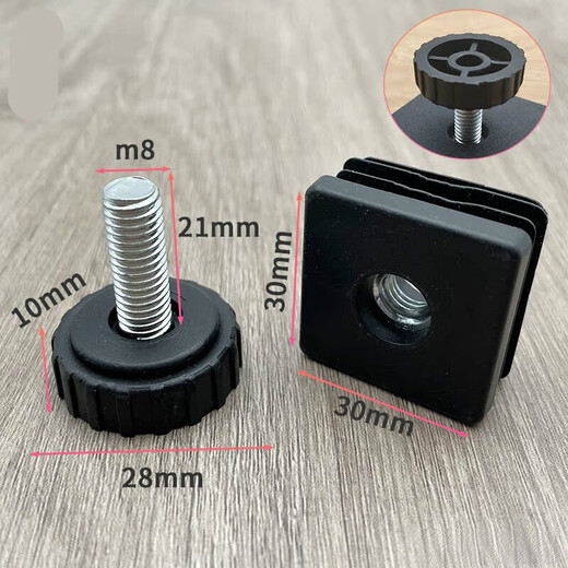 Junkiss 28*M8 Plastic Adjustable Feet Stainless Steel Nut Square Tube Plug Screw Adjustable Table and Chair High Support Foot Pad 30 38*38 Square Nut + 28x21 Screw Long