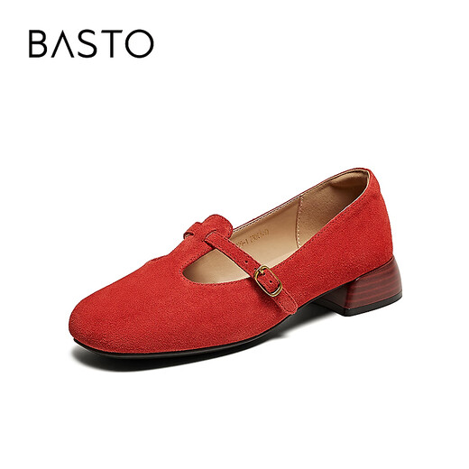 
Best 2025 autumn new Mary Jane shoes simple retro light mouth thick heel women's singles shoes B9929CQ5 red 36