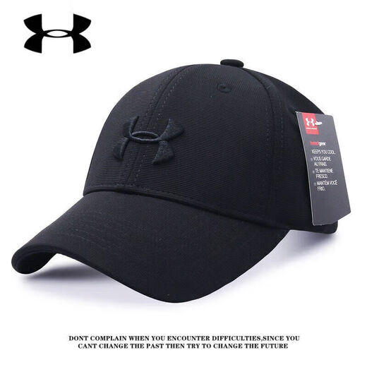 Under Armor UA new hat outdoor sports running breathable hard top baseball cap men's and women's peaked cap sun protection all black (54-60cm)