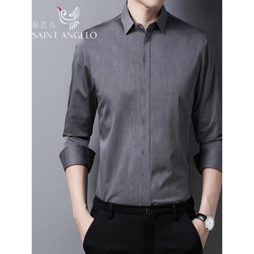 Announcement Bird Anniversary Men's Discount No-iron Men's Long-sleeved Shirt Young and Middle-aged Business Casual High-End Solid Color Shirt Gray Green Long Sleeve S 165 Suitable for 90-120 Jin Jin equals 0.5 kg