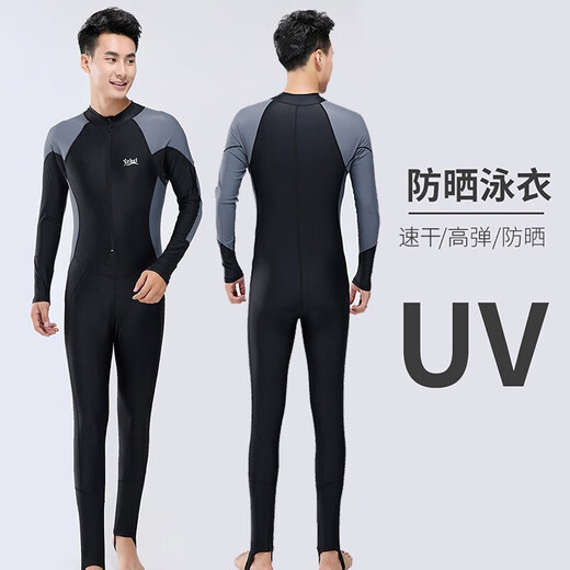 Grimar Jonsson One-piece Swimsuit Teen Plus Size Men's Wet Suit Jellyfish Suit Long Sleeve Long Pants Sun Protection Swimsuit Surfing Black Gray Long Sleeve M Recommended Weight 105-12b