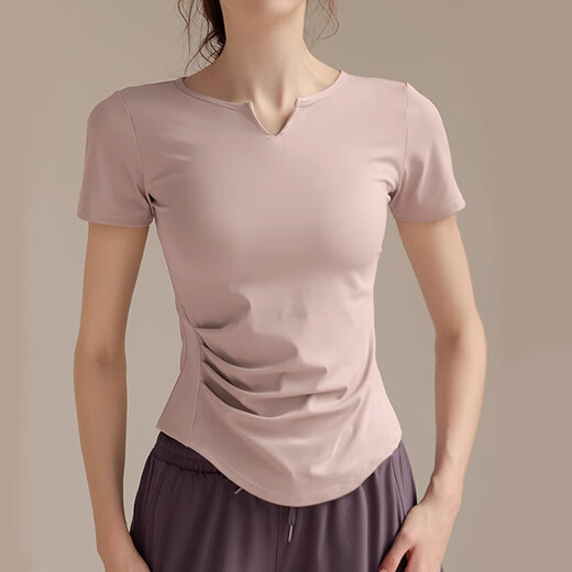 栢启歆瑜伽服套装女2025新款春夏健身服跑步运动套装速干普拉提训练骑行 粉色短袖+紫色短裤【L】